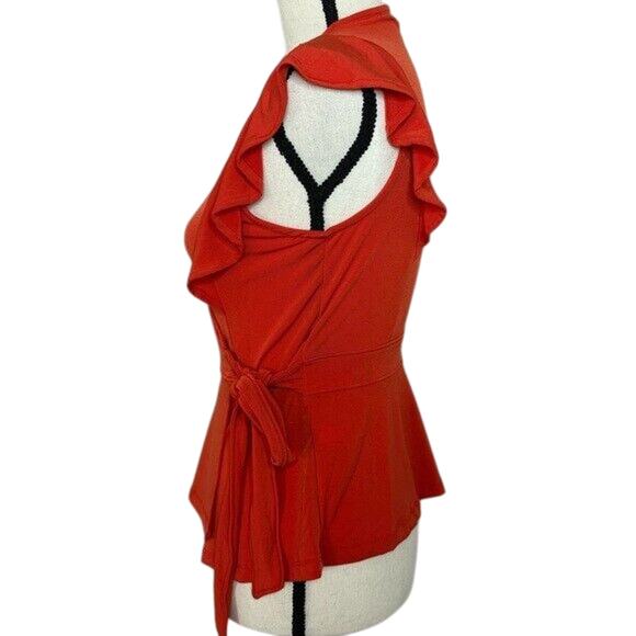 Banana Republic Top Women’s XS Short Sleeves Flare Side Knot Tie Orange Stretch - Picture 3 of 6